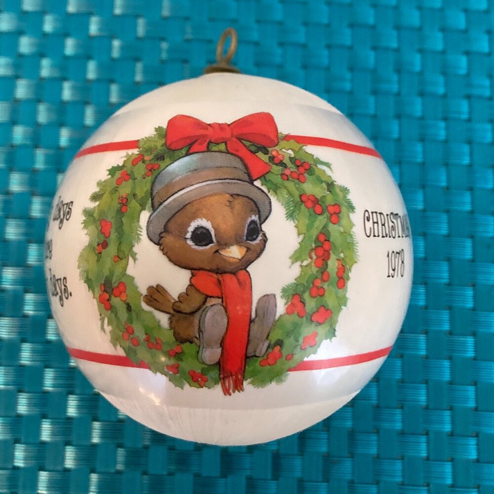 Vintage Hallmark Satin Christmas Ornament 1978 Spencer Sparrow Bird Holly Jolly